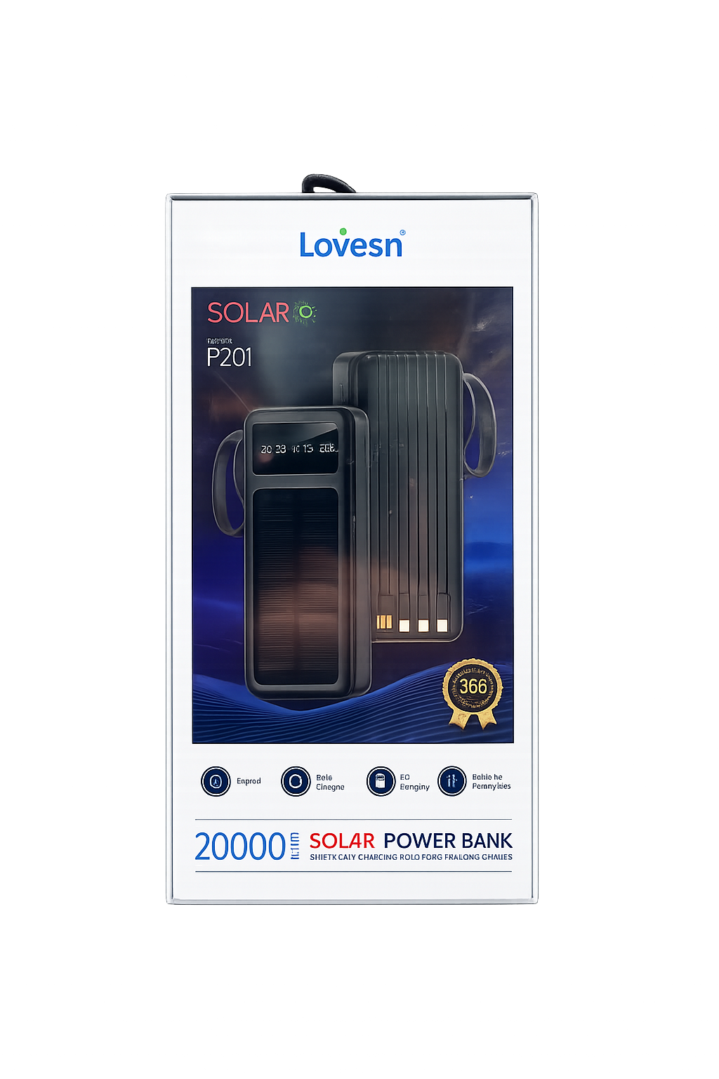 پاوربانک خورشیدی Lovesn P201B ظرفیت 20000 میلی‌آمپر